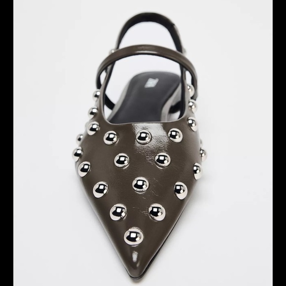 Zara Studded Gray Women's Flat Slingbacks - Picture 7 of 8